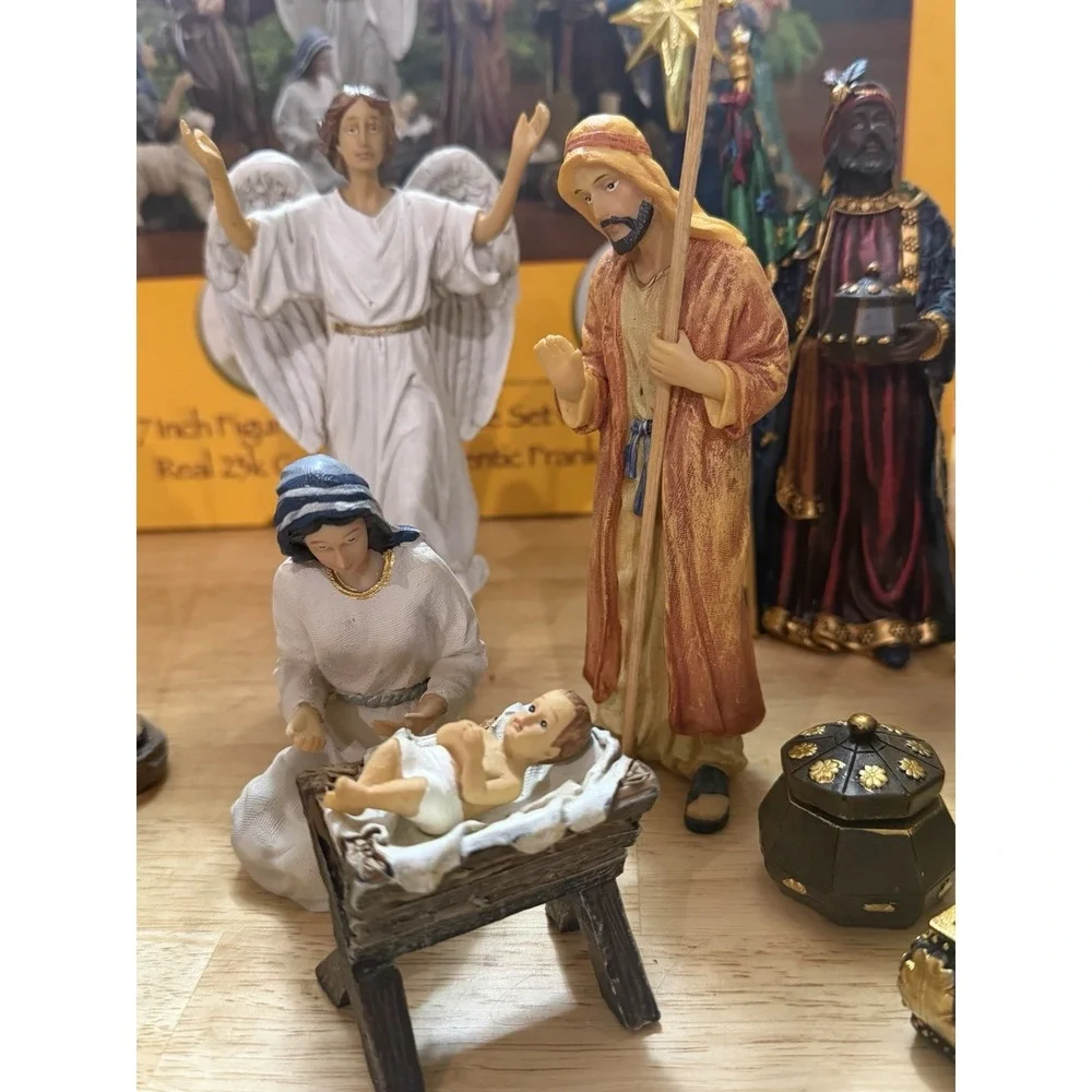 Real Life Christmas Nativity Scene 14 Pc Three‎ Kings Gifts 7 Inch Figures w/box